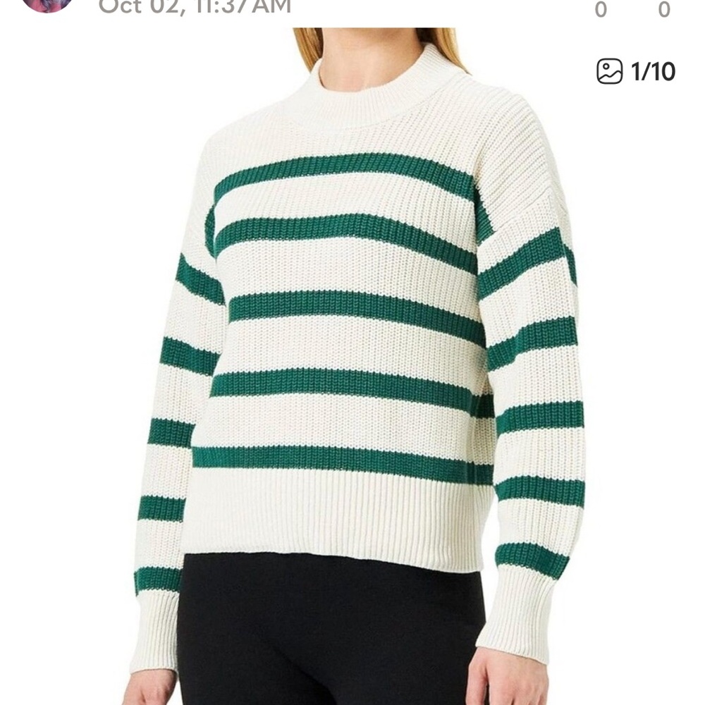 Part Two Copenhagen green stripe fisherman sweater in size xs, chunky knit